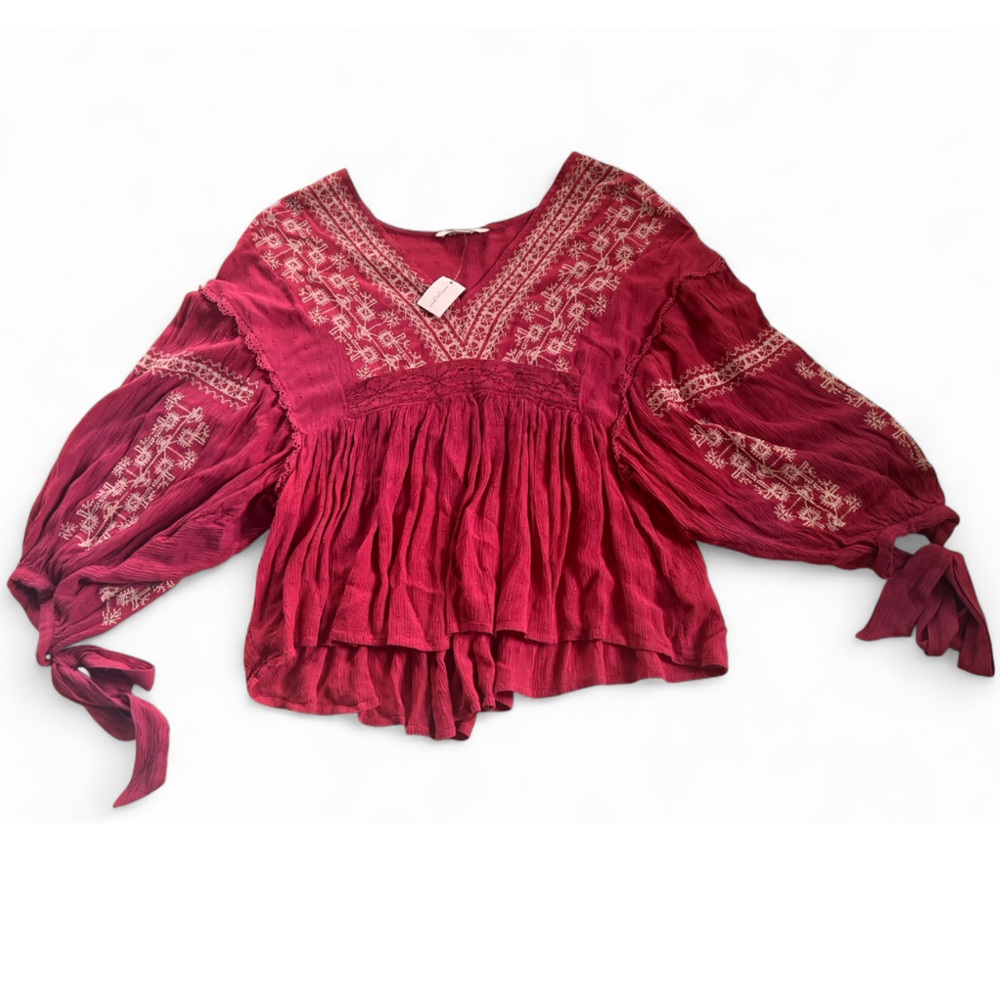 American Eagle Embroidered pink Boho Blouse